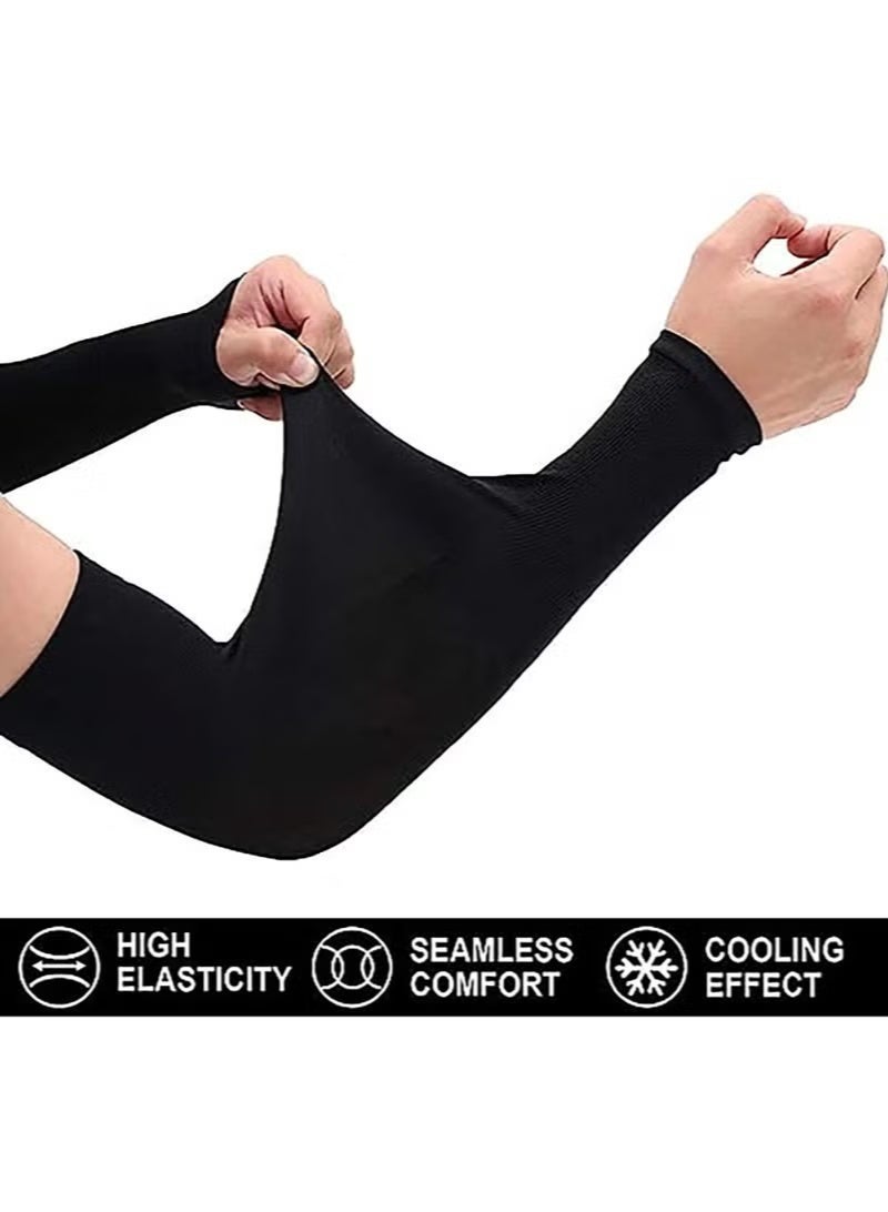 Cuken 5 Pairs Sun UV Protection Cooling Arm Sleeves, for Men & Women, UPF 50 Arm Cover, Arm Sun Sleeves Compression UV Protection Cooling, Cycling, Driving, Golf, Running (Black) - Image 2